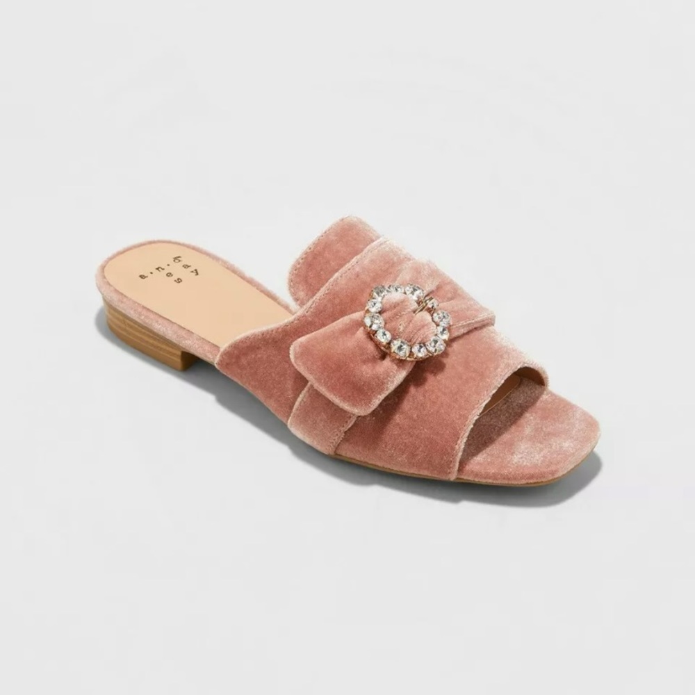 A New Day Women's Dina Velvet Embellished Slide Sandals, Blush Pink, 7.5 BNIB